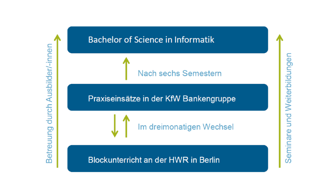 Grafik vom Ablauf des dualen Studienganges Bachelor of Science in Informatik an der HWR in Berlin