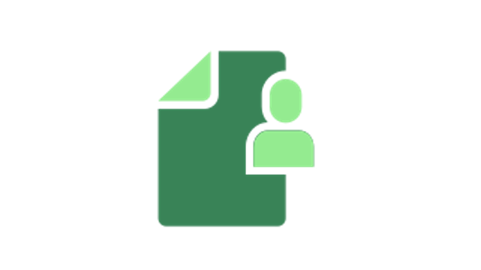 Icon mit einem Bewerbungsdokument und einer Person in grün